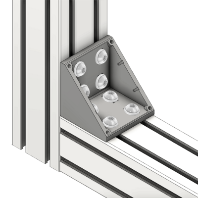 40-130-1 MODULAR SOLUTIONS ALUMINUM GUSSET 90MM X 90MM ANGLE W/HARDWARE